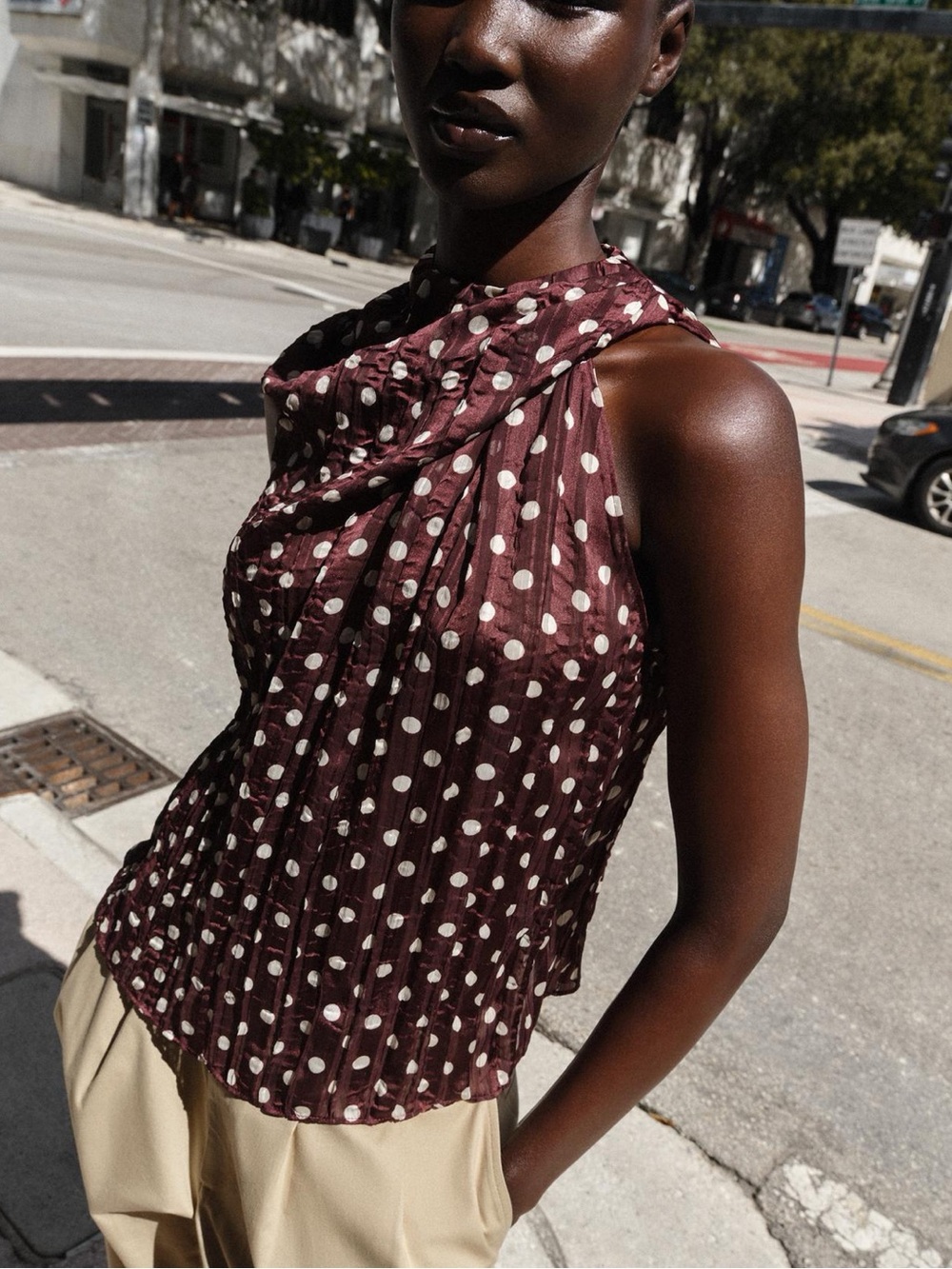 Zara Burgundy Polka Dot Halter Camisole